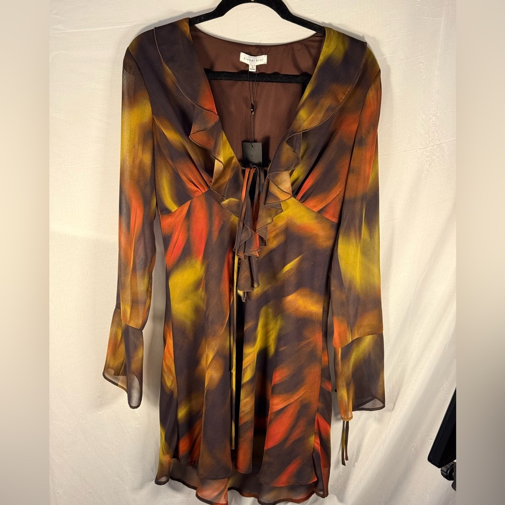 Gianni Bini Sheer Mini Dress in Brown, Yellow, Orange